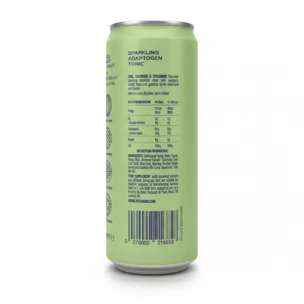Back label with nutritional info and ingredients of Zooz Activate drink