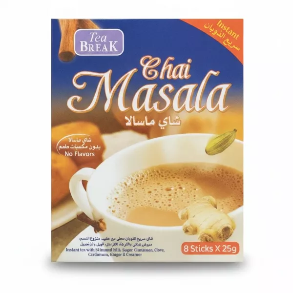 Tea Break Instant Chai Masala box clear packaging showing product details