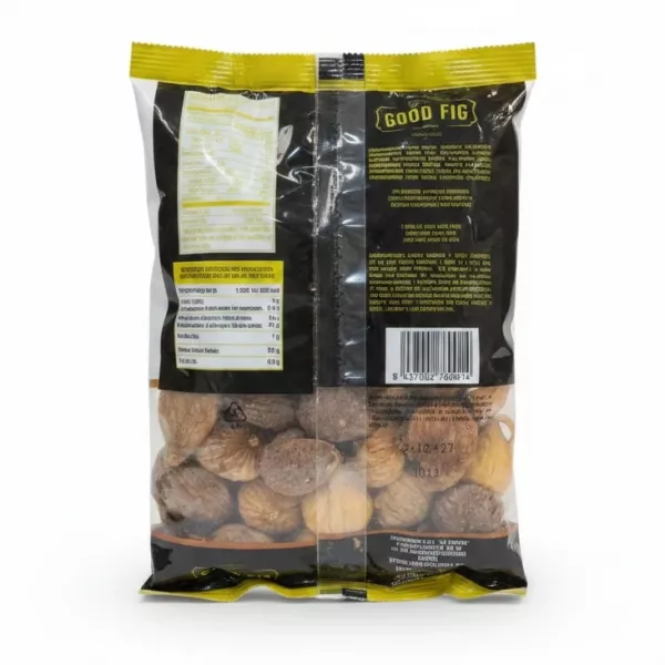 Back view of Good Fig dried figs packet showing nutrition and ingredients