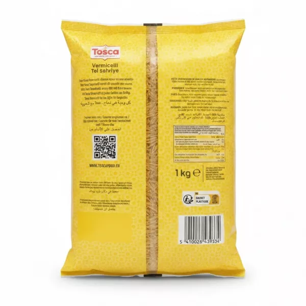 Back of Tosca Vermicelli pack showing ingredients and barcode