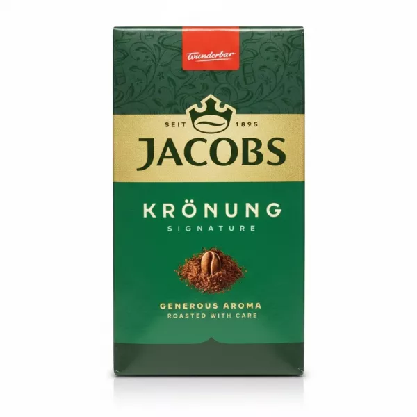 Jacobs Krönung Signature Ground Coffee back packaging with generou aroma text