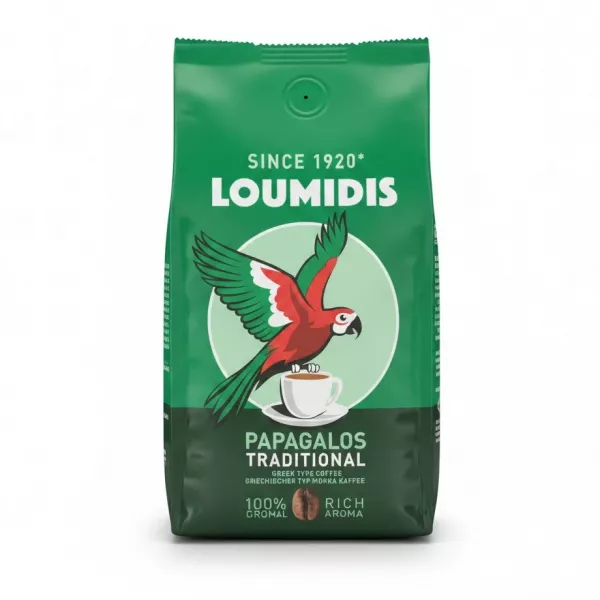 Loumidis Papagalos Traditional Greek coffee green packaging