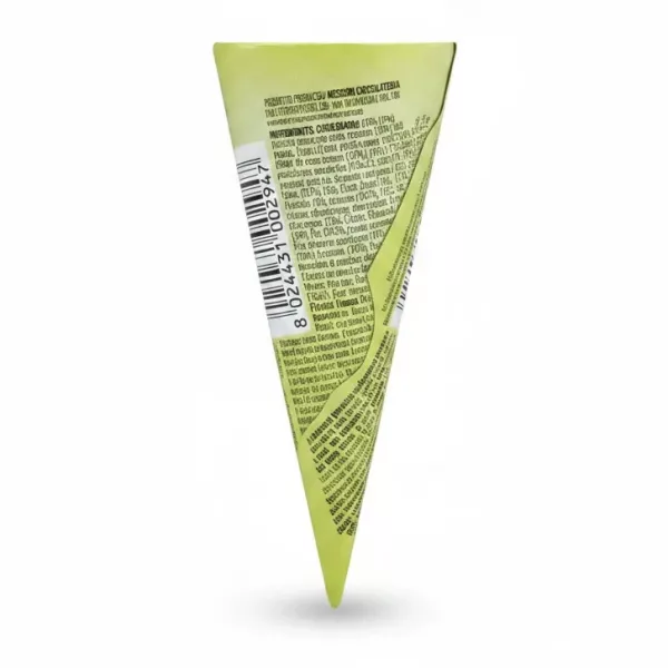 Back view of Messori Cono Pistacchio chocolate cone showing barcode and ingredient details