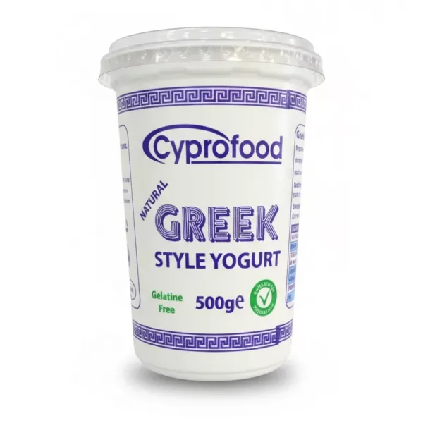 Front label of Cyprofood Natural Greek Style Yogurt tub