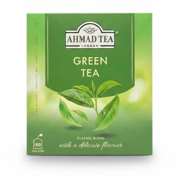Box of Ahmad Tea Green Tea Classic Blend with 100 tagged tea bags