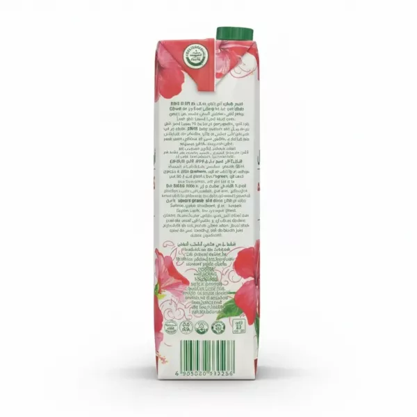 Top and back view of Juhayna Oriental Hibiscus Drink carton with cap