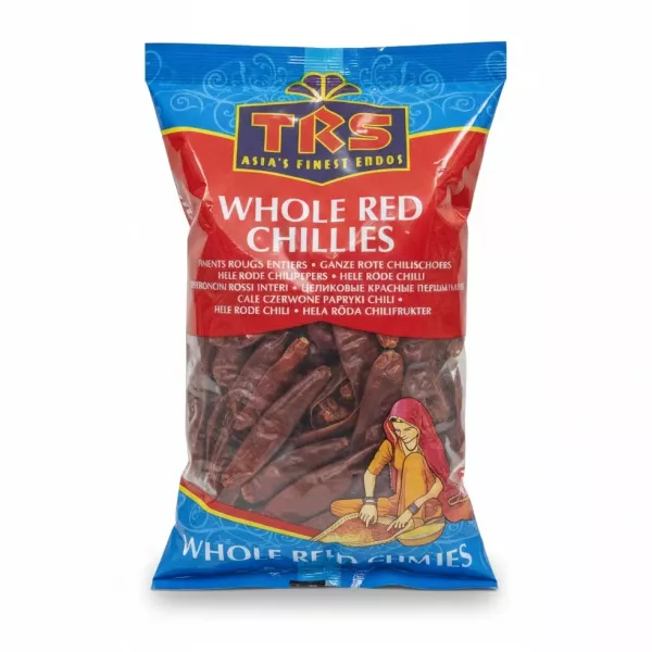 TRS brand large pack of whole dried red chillies in transparent packaging