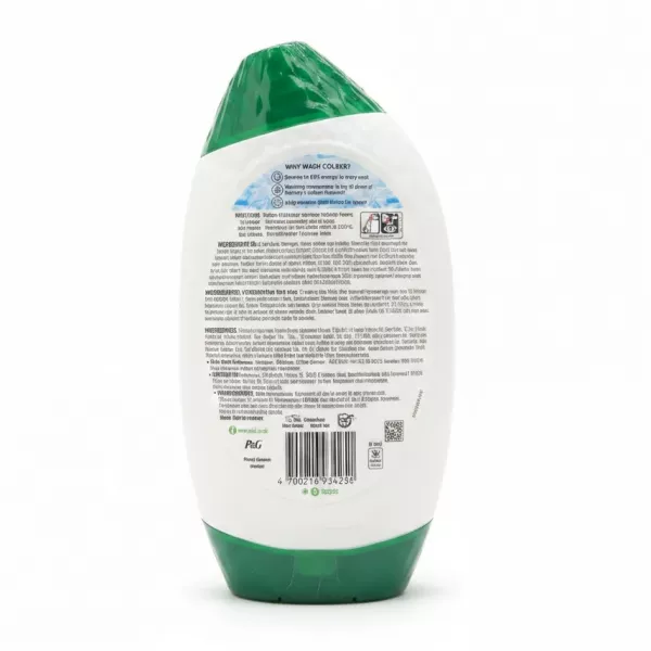 Back label of Ariel Gel Cherry Blossom with usage instructions and ingredients