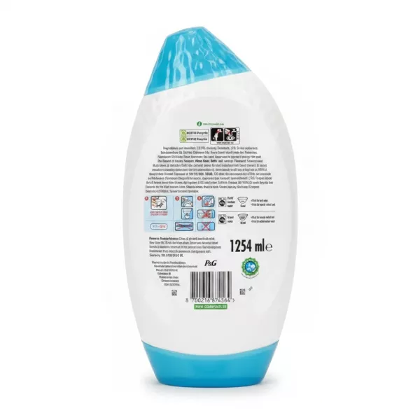 Back of Fairy Non Bio laundry detergent bottle showing ingredients and usage instructions