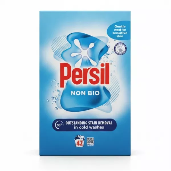 Persil Non-Bio laundry powder box with blue and white design