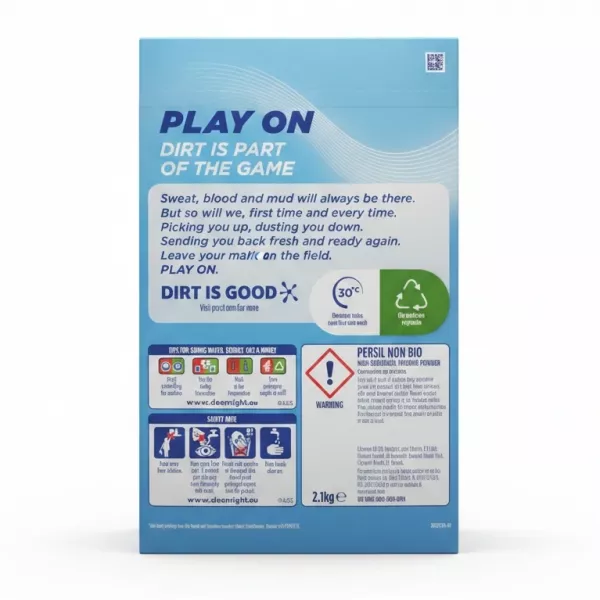 Back of Persil Non-Bio box showing washing instructions and safety advice