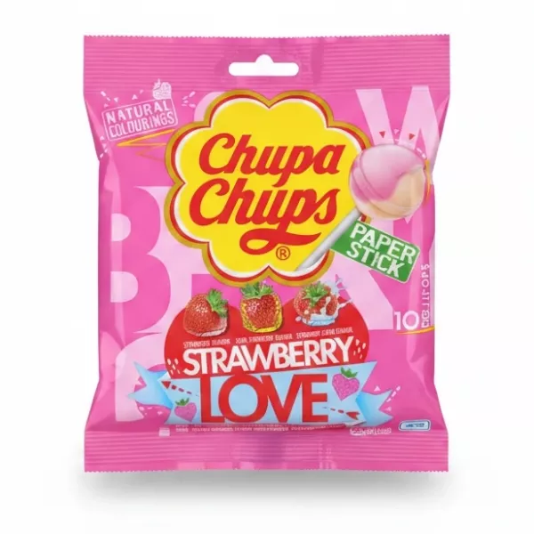 Chupa Chups Strawberry Love lollipops pack front view