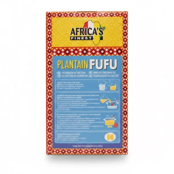 Back of the box showing preparation instructions for Plantain Fufu