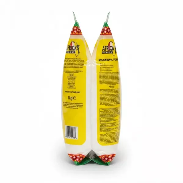Back of cassava flour package showing ingredients and nutrition facts
