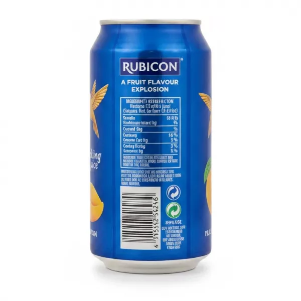Back of Rubicon mango can showing ingredients and nutritional info