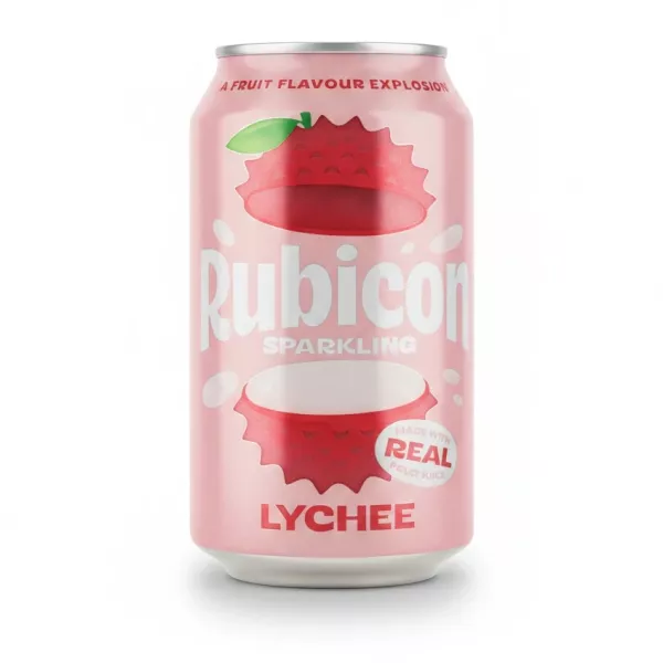 Can of Rubicon Sparkling Lychee drink held in hand