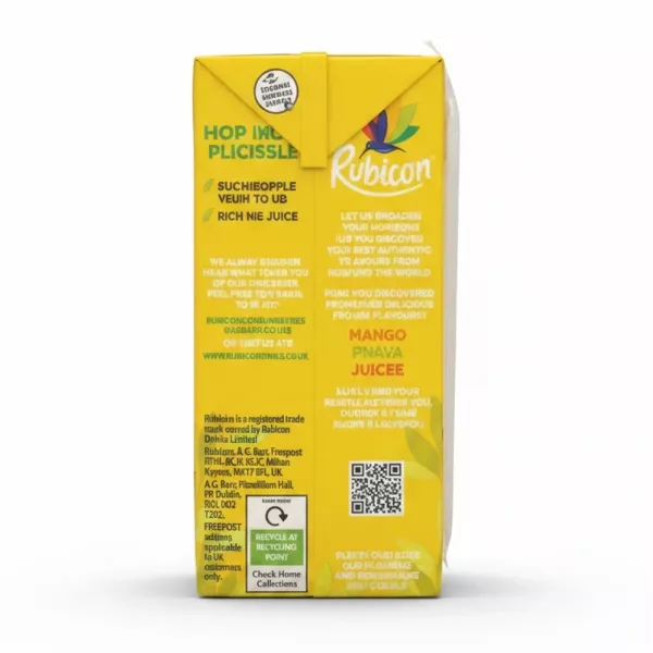Back of Rubicon Still Pineapple Juice carton with straw attached