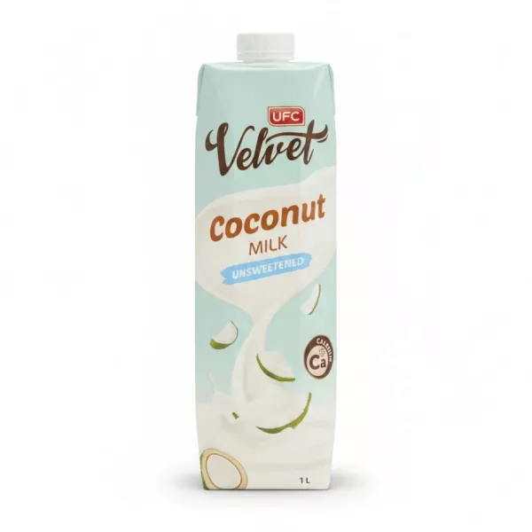 Carton of UFC Velvet Unsweetened Coconut Milk front view