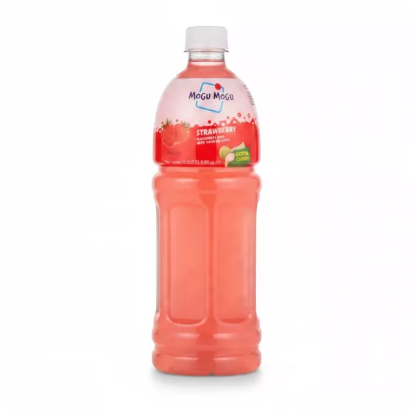Mogu Mogu strawberry flavoured drink bottle front view