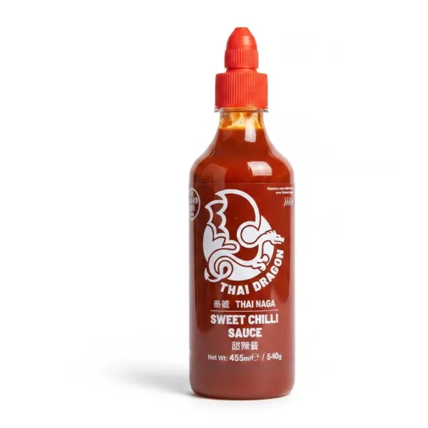 Bottle of Thai Dragon Sweet Chilli Sauce with red cap