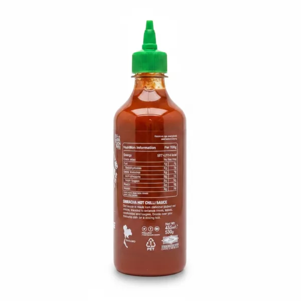 Back label showing nutrition information for Thai Dragon Sriracha Hot Chilli Sauce