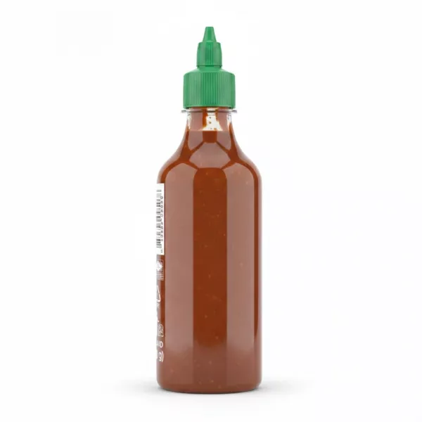 Back view of Crying Thaiger Sriracha Ketchup bottle showing product origin and dietary labels