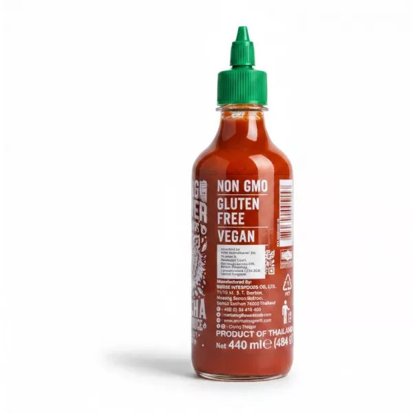 Bottle back showing non-GMO, gluten-free, vegan and product info