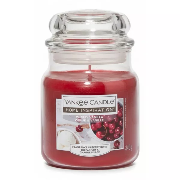 Yankee Candle medium jar with cherry vanilla scent showing label front
