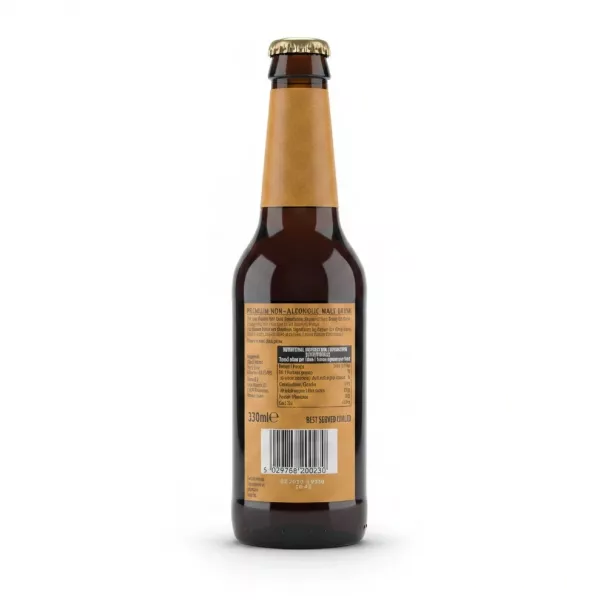 Back view of Megamalt Original bottle showing nutritional information and barcode