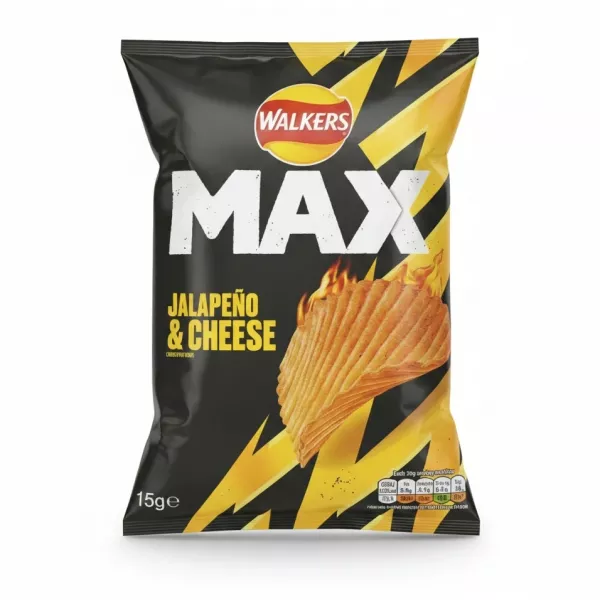 Walkers Max Jalapeño & Cheese crisps bag front packaging