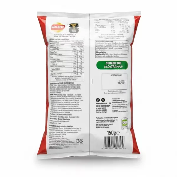 Walkers Legendary Ready Salted Crisps back packaging showing ingredients and nutritional information