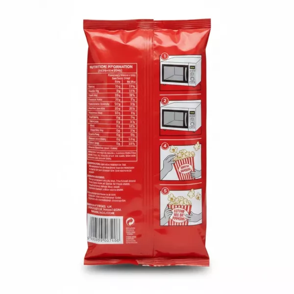 Eazy Pop Microwave Popcorn back packaging with nutrition and instructions