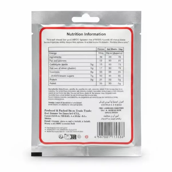 Back view of Abido Sojok Spices showing ingredients and nutritional info