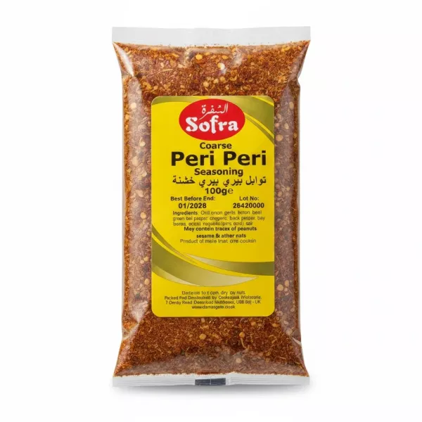 Sofra Coarse Peri Peri seasoning pack showing red chili flakes and mixed spices