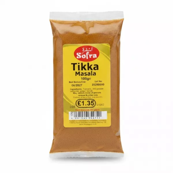Package of Sofra brand Tikka Masala spice mix in 100g pouch
