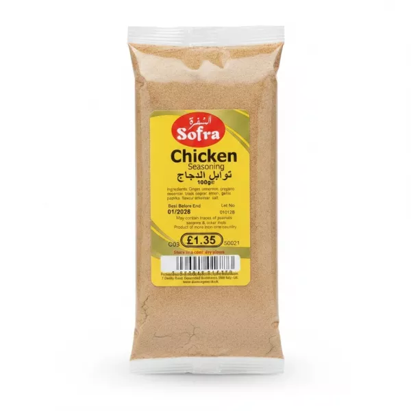 Sofra brand chicken seasoning mix in a 100g clear plastic pack with yellow label