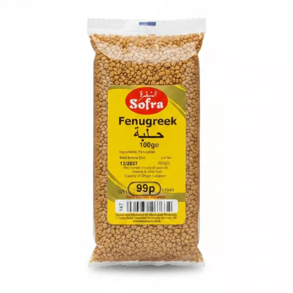 Sofra brand fenugreek seeds 100g clear packaging