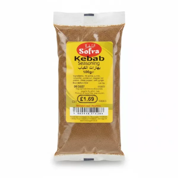 Sofra Kebab Seasoning 100g pack showing label and spice contents