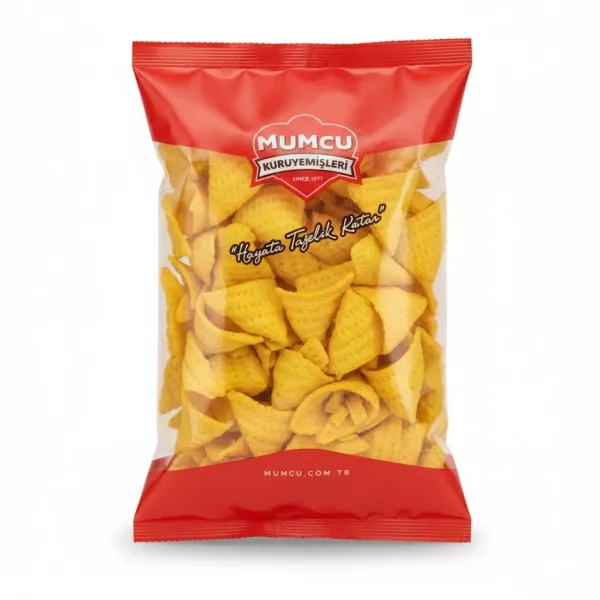 Mumcu brand sweet mustard flavour snack crisps in red and clear packaging