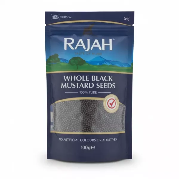 Rajah Whole Black Mustard Seeds resealable pack 100g front