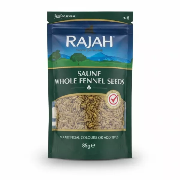 Rajah Saunf Whole Fennel Seeds 85g resealable pouch front