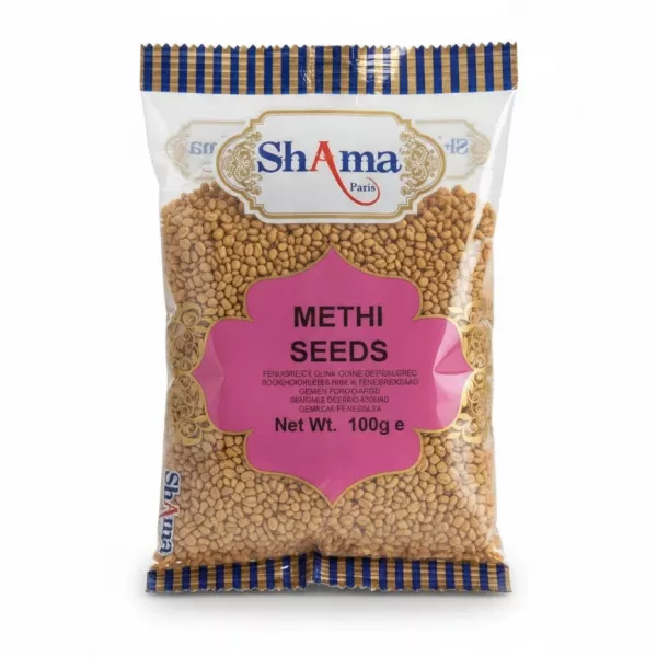 Front view of Shama Fenugreek Methi Seeds 100g pack