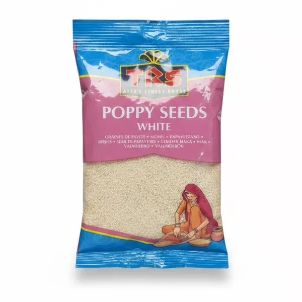 TRS packet of white poppy seeds held in hand on shop aisle