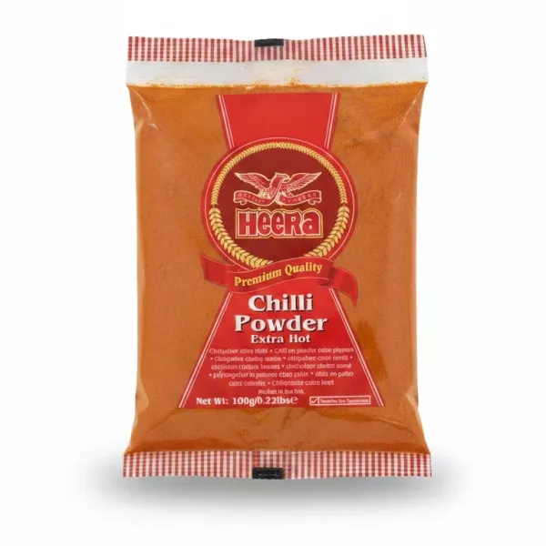 Packet of Heera brand extra hot chilli powder