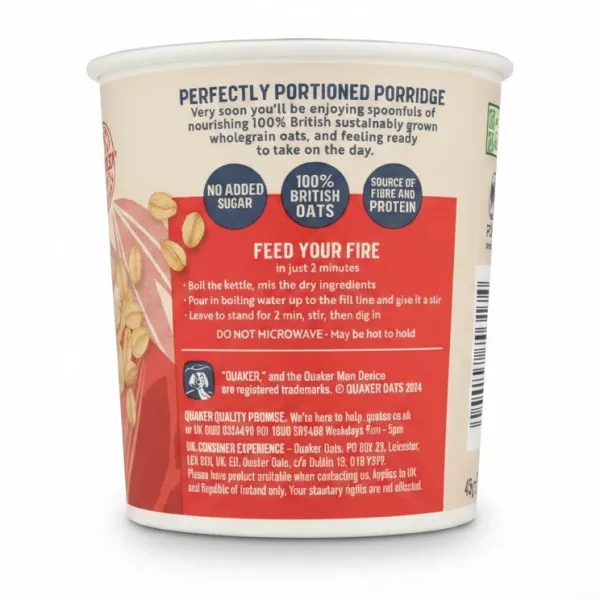 Quaker Original Hot Oatmeal Porridge pot instructions and benefits