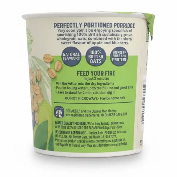 Quaker porridge cooking instructions and benefits on packaging