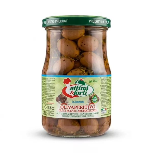 Enhanced Attinà & Forti Olive Rosate Aromatizzate jar front label