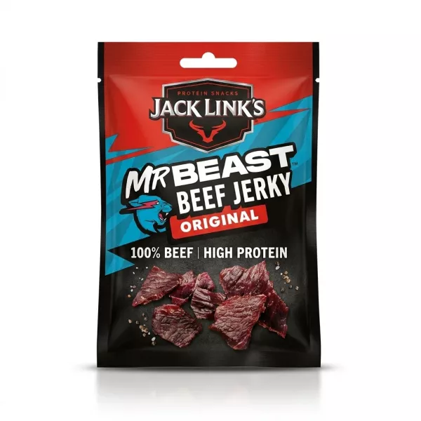 Enhanced Front of Jack Link's Mr Beast Beef Jerky Original 25g halal snack pack
