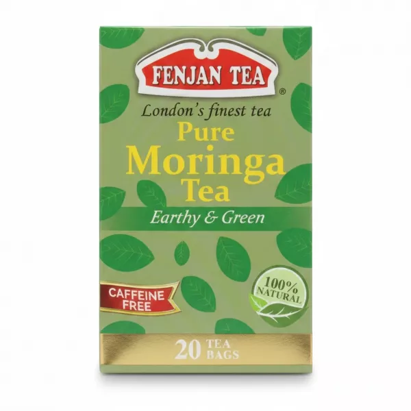 Close-up front packaging of Fenjan Pure Moringa Tea tea bags