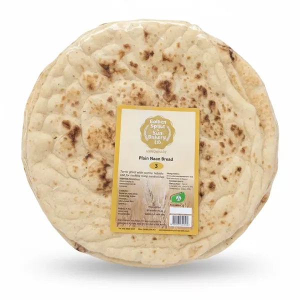 Golden Spike & Sun Bakery pack of plain naan bread showing label